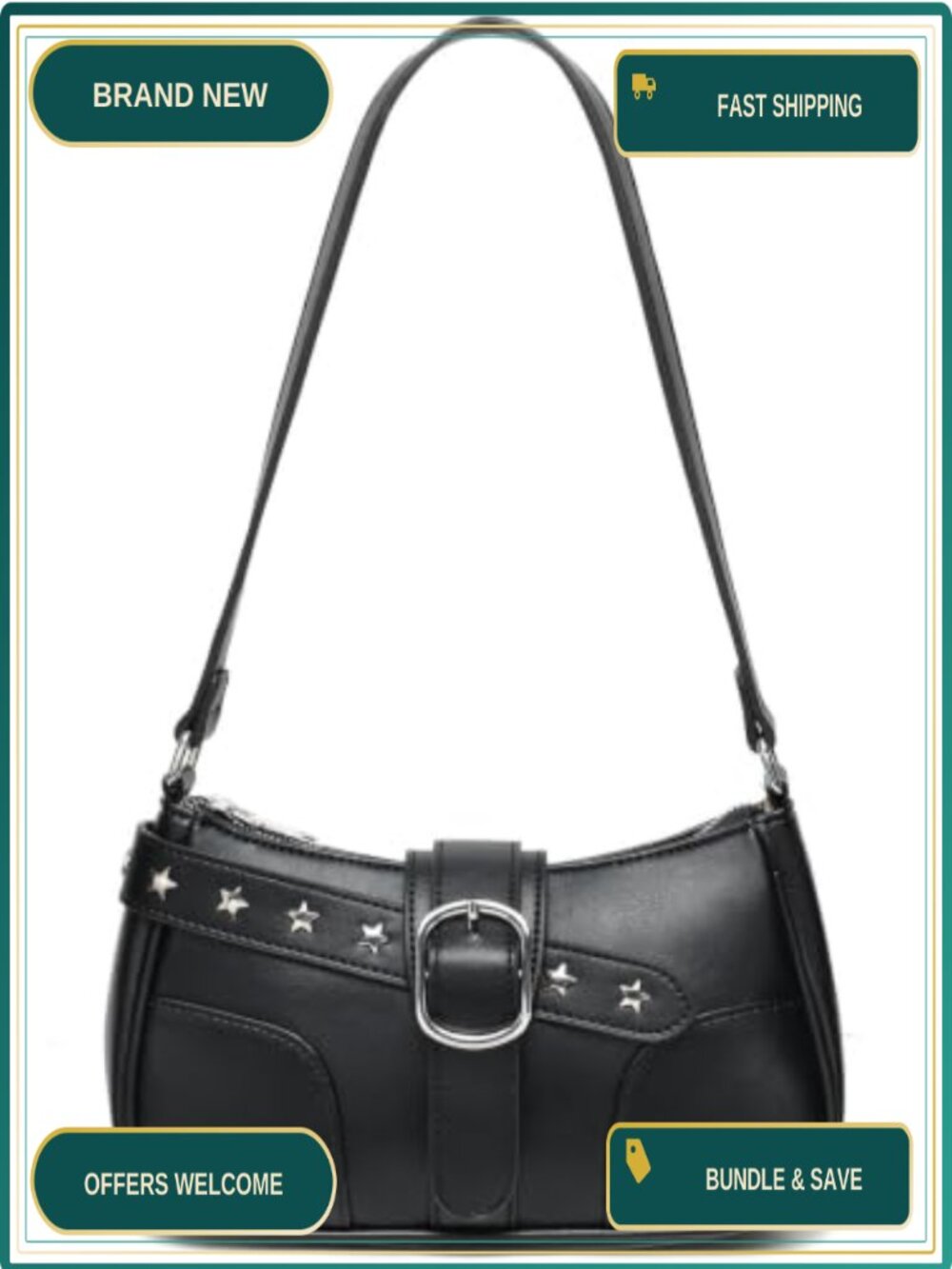 Y2K Small Shoulder Bag Vegan Leather Star Rivet Buckle Mini Purse